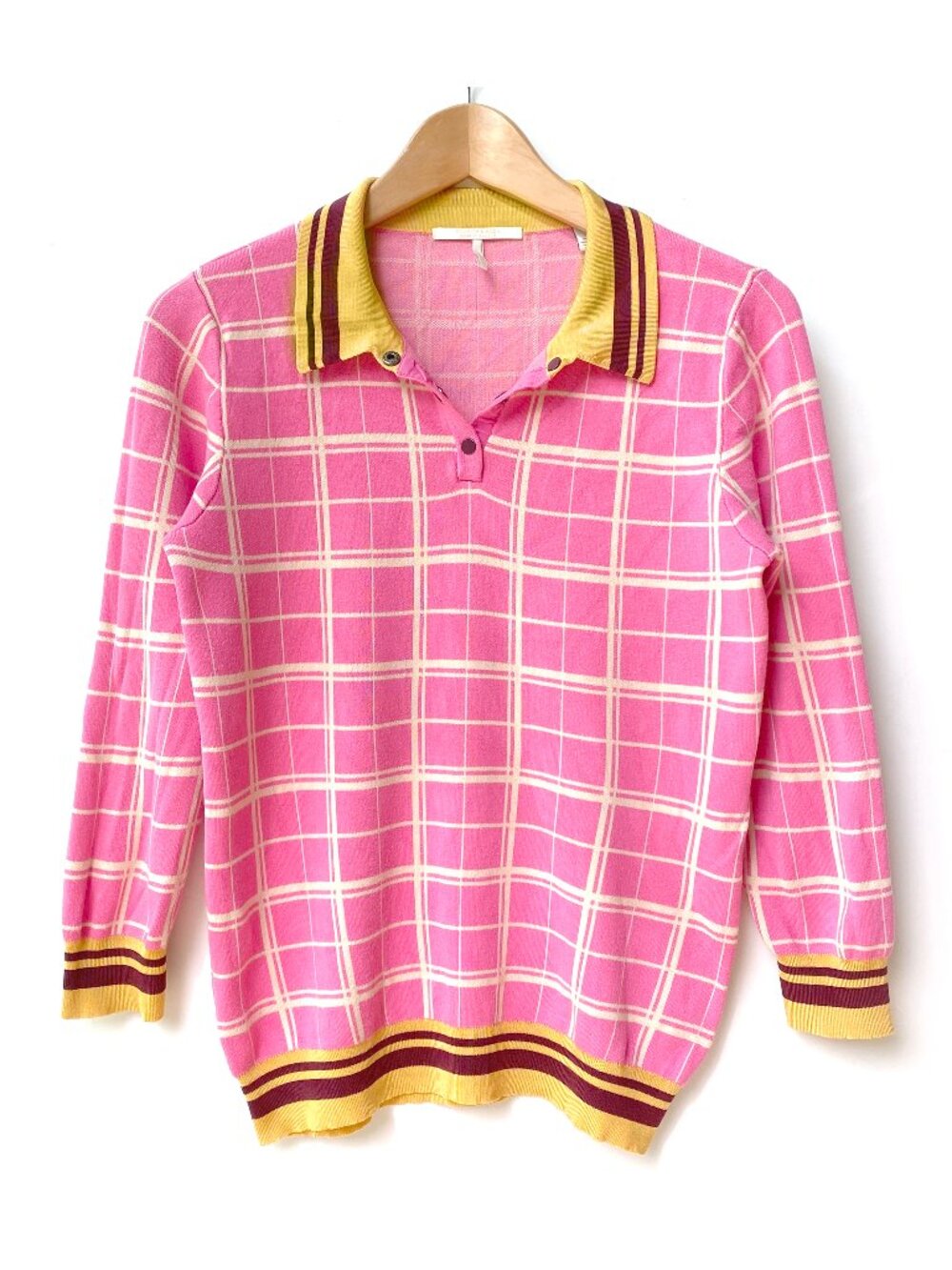 Scotch & Soda Maison Scotch Palm Cove Pink Plaid Polo Sweater L